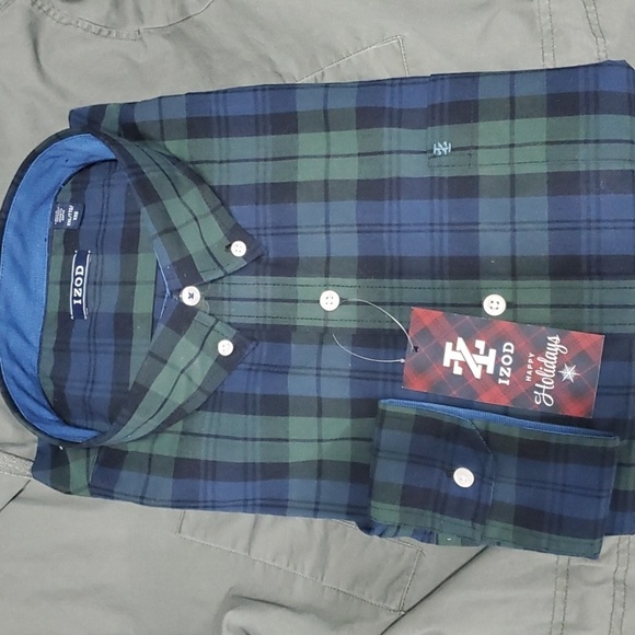 Izod shirt men's size xxl green blue black  button-down plaid tartan - Picture 1 of 7